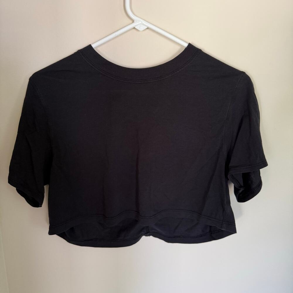 Lululemon Black All Yours Boxy Cropped T-Shirt Pima Cotton Workout Athlesuire- 2 - Picture 2 of 7